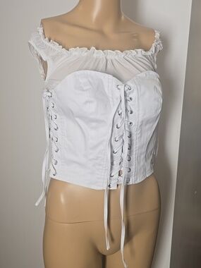 White Corset Style Bustier Top - Small